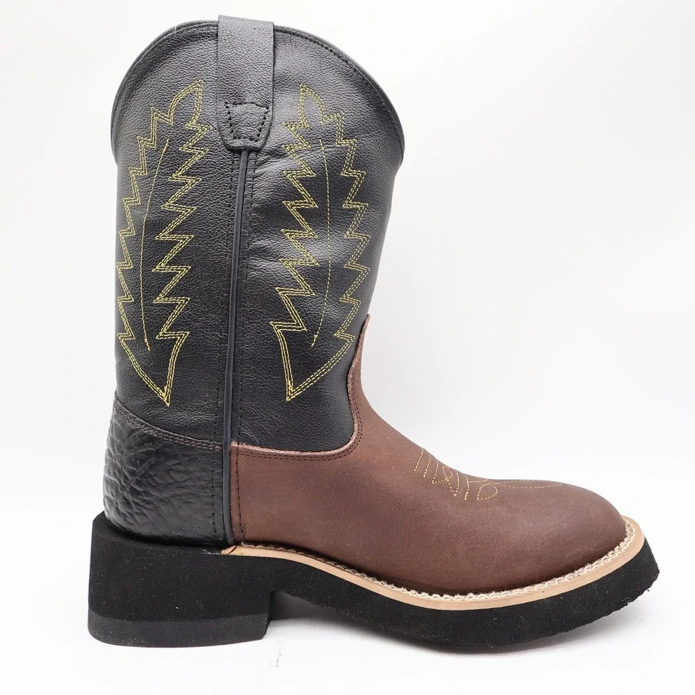 Old West 1606 Western Cowboy Boots Kids Size 1.5 Brown Black Leather NWT